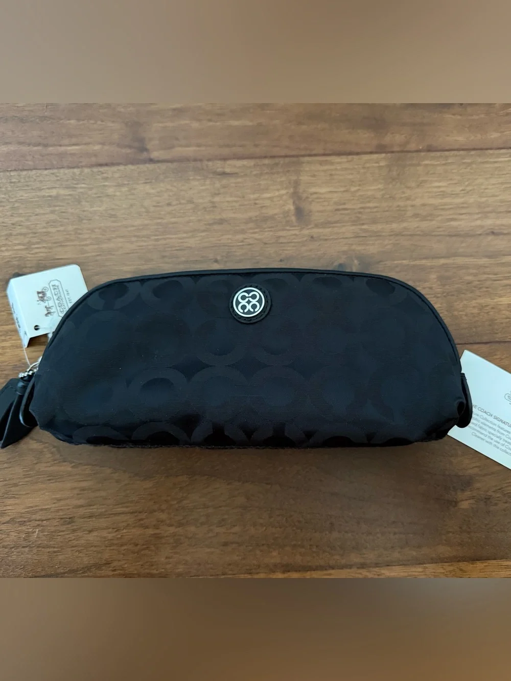 NEW Vintage Coach Juliet Nylon Op Art Signature Brush Cosmetic Case Pouch Black